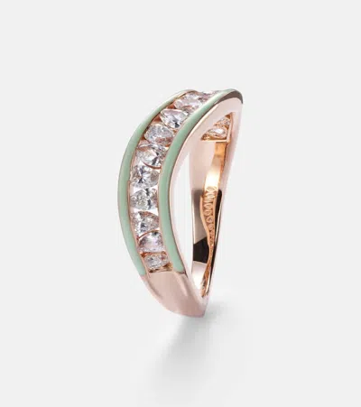 Kamyen 18kt White Gold And Enamel Ring With Diamonds