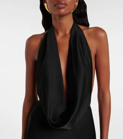 Alex Perry Satin Plunge Halter Gown In Black