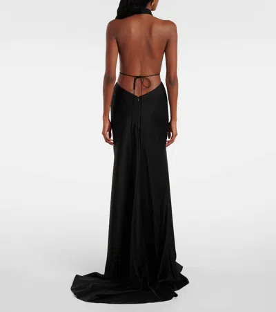 Alex Perry Satin Plunge Halter Gown In Black
