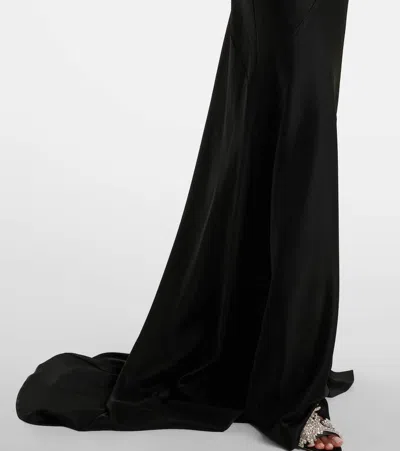 Alex Perry Satin Plunge Halter Gown In Black
