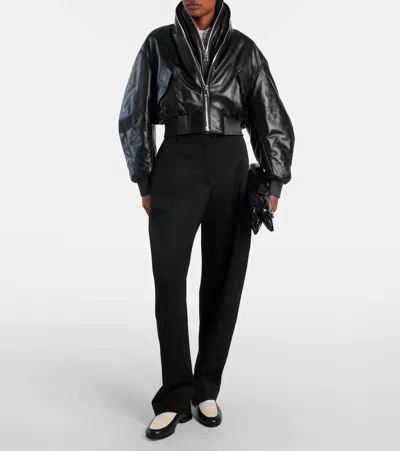 Givenchy Double Shawl-collar Leather Crop Bomber Jacket