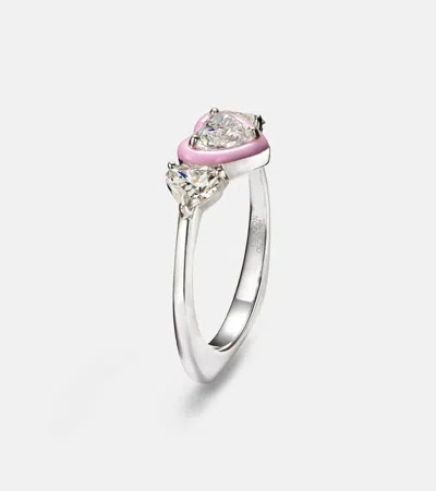 Kamyen 18kt White Gold And Enamel Ring With Diamonds