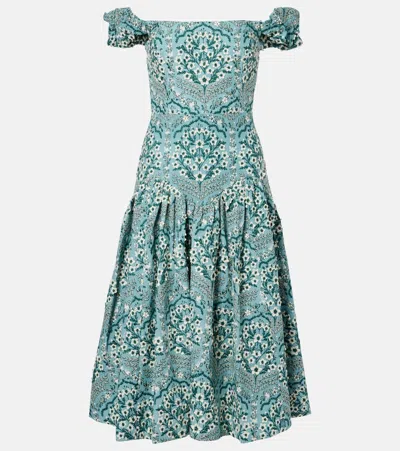 Agua By Agua Bendita Siembra Embroidered Cotton Midi Dress In Green