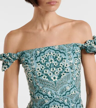 Agua By Agua Bendita Siembra Embroidered Cotton Midi Dress In Green
