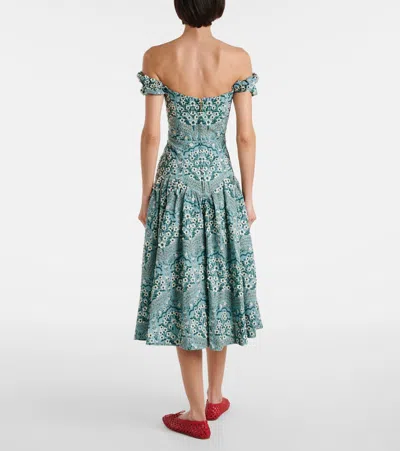 Agua By Agua Bendita Siembra Embroidered Cotton Midi Dress In Green