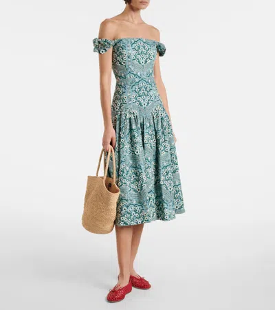 Agua By Agua Bendita Siembra Embroidered Cotton Midi Dress In Green