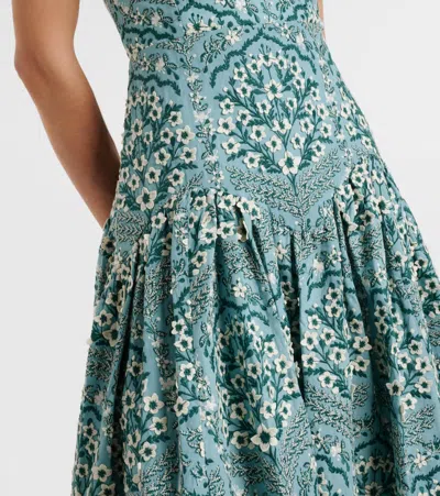 Agua By Agua Bendita Siembra Embroidered Cotton Midi Dress In Green