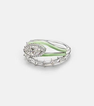 Kamyen Oasis 18kt White Gold And Enamel Ring With Diamonds