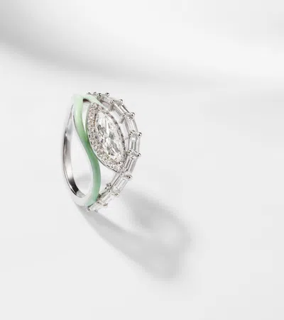 Kamyen Oasis 18kt White Gold And Enamel Ring With Diamonds