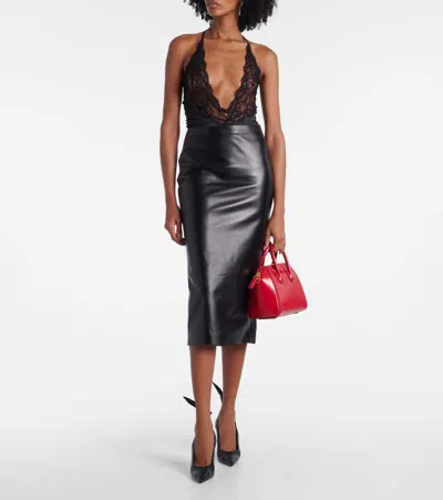 Givenchy Leather Godet-back Midi Pencil Skirt In Black