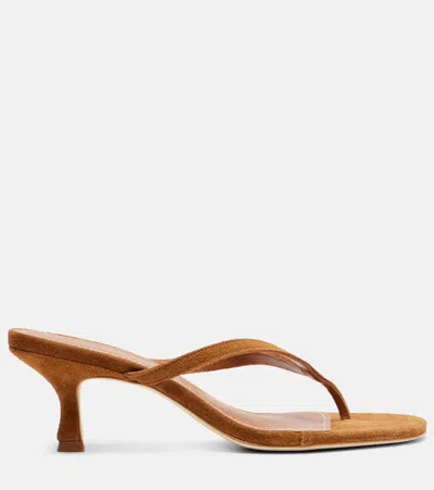 Staud Freja 60 Suede Thong Sandals In Brown