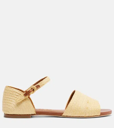 Staud Catherine Leather-trimmed Raffia Sandals In Nude