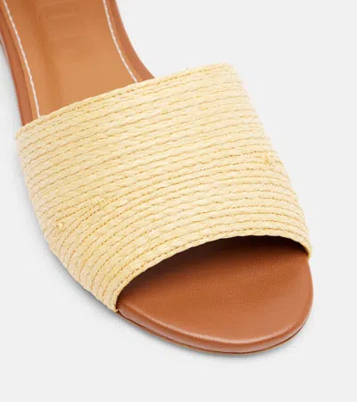 Staud Catherine Leather-trimmed Raffia Sandals In Nude