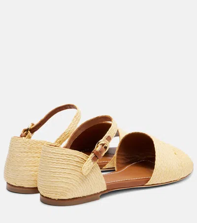 Staud Catherine Leather-trimmed Raffia Sandals In Nude
