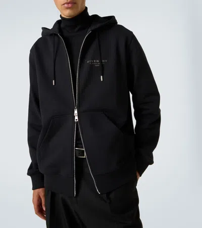 Givenchy Logo Stamp Zip-up Hooded Sweatshirt In Black