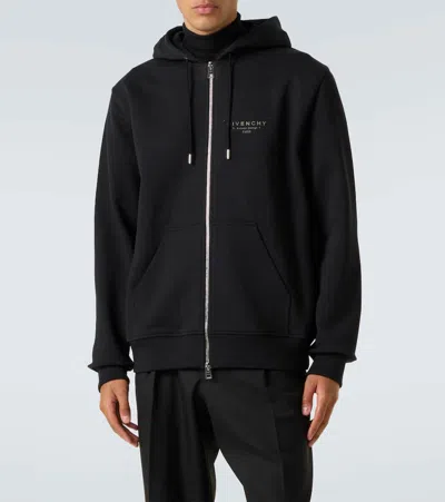 Givenchy Logo Stamp Zip-up Hooded Sweatshirt In Black