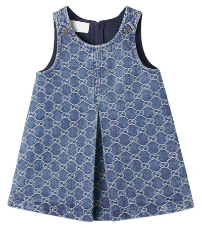 Gucci Baby Gg Denim Jacquard Dress In Blue