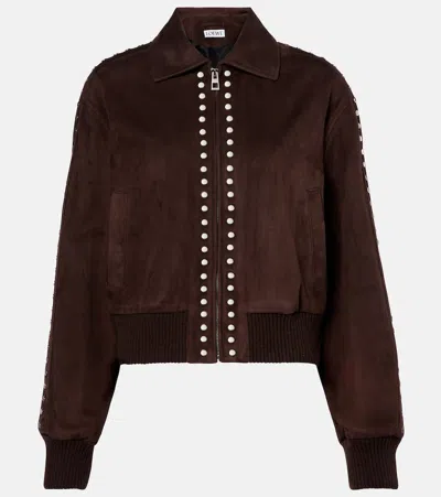 Loewe Studded Suede Bomber Jacket In Brown
