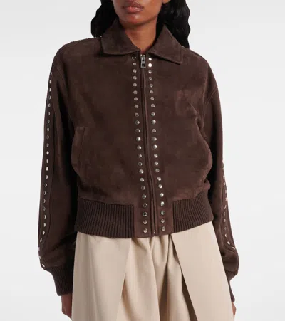 Loewe Studded Suede Bomber Jacket In Brown