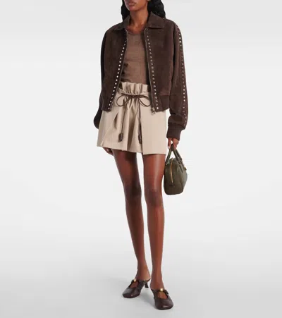 Loewe Studded Suede Bomber Jacket In Brown