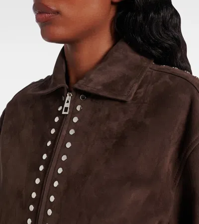 Loewe Studded Suede Bomber Jacket In Brown