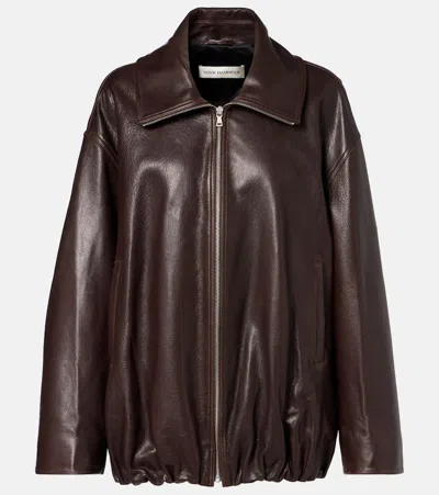 Nour Hammour Elisse Leather Bomber Jacket In Brown