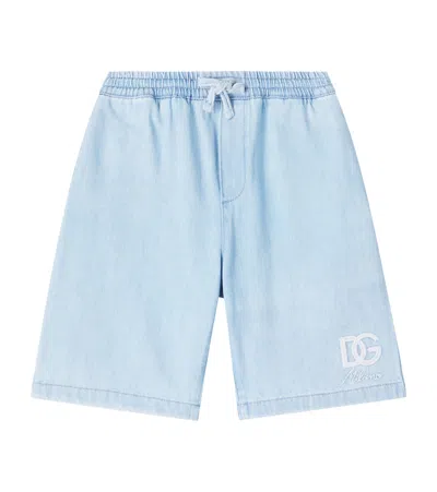 Dolce & Gabbana Dg Embroidered Denim Shorts In Blue