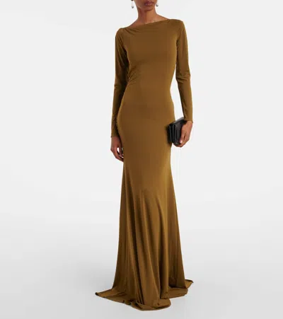 Alex Perry Draped Open-back Crêpe Jersey Gown In Green