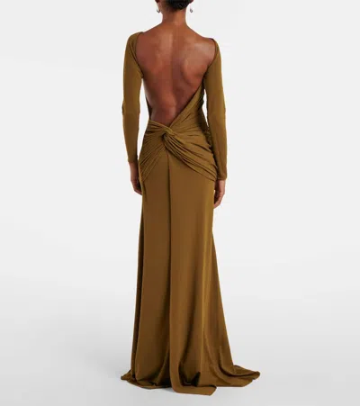 Alex Perry Draped Open-back Crêpe Jersey Gown In Green