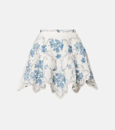 Agua By Agua Bendita Retrato Embroidered Linen Miniskirt