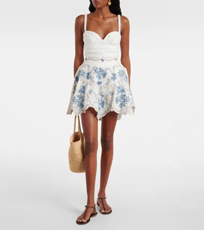 Agua By Agua Bendita Retrato Embroidered Linen Miniskirt