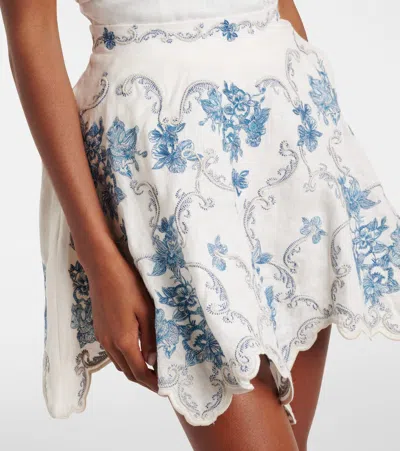 Agua By Agua Bendita Retrato Embroidered Linen Miniskirt