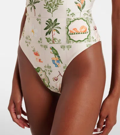 Agua By Agua Bendita Limón Printed Ruffled Swimsuit