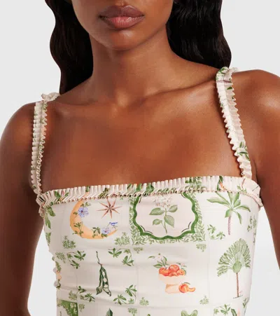Agua By Agua Bendita Limón Printed Ruffled Swimsuit