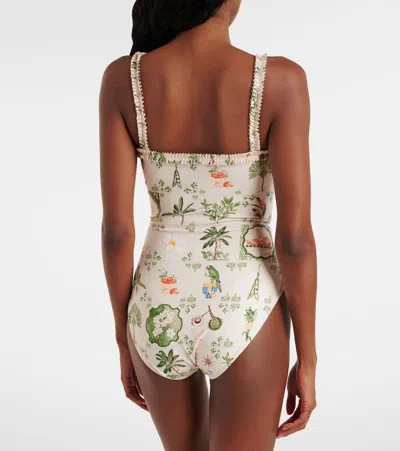 Agua By Agua Bendita Limón Printed Ruffled Swimsuit
