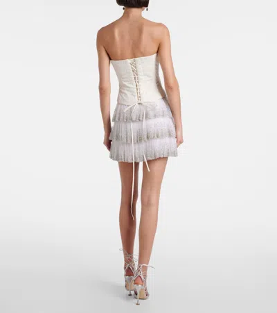 Clio Peppiatt Evie Beaded Tiered Tulle Miniskirt In White