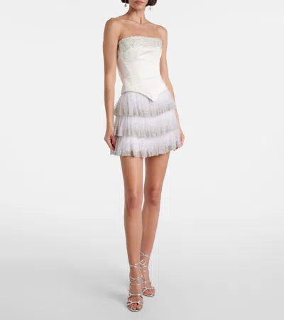 Clio Peppiatt Evie Beaded Tiered Tulle Miniskirt In White