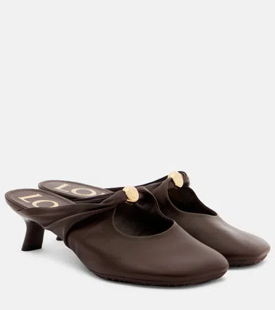Loewe Pebble Embellished Cutout Leather Mules In Brown