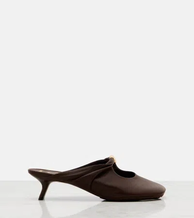 Loewe Pebble Embellished Cutout Leather Mules In Brown