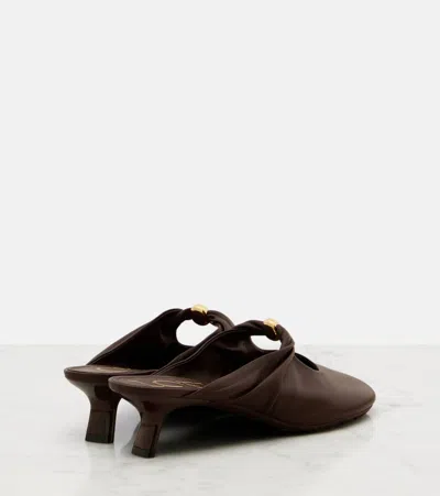 Loewe Pebble Embellished Cutout Leather Mules In Brown