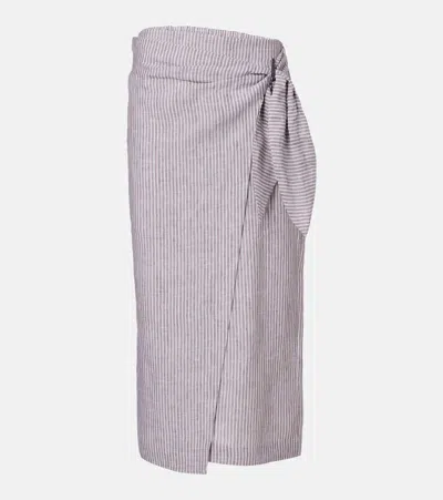 Brunello Cucinelli Striped Linen Wrap Skirt