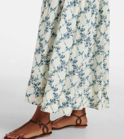 Agua By Agua Bendita Balsa Faux Pearl-embellished Printed Linen Halterneck Midi Dress
