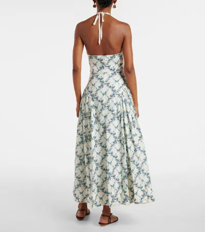 Agua By Agua Bendita Balsa Faux Pearl-embellished Printed Linen Halterneck Midi Dress