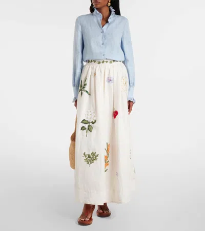Agua By Agua Bendita Tangelo Embroidered Linen Maxi Skirt