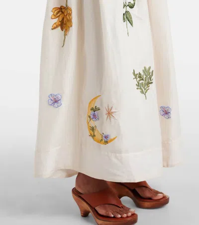 Agua By Agua Bendita Tangelo Embroidered Linen Maxi Skirt