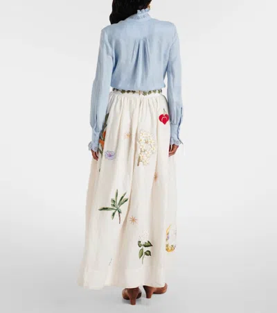 Agua By Agua Bendita Tangelo Embroidered Linen Maxi Skirt