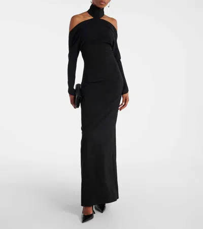 Courrèges Circle Mockneck Crepe Gown In Black
