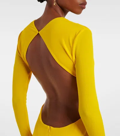 Alex Perry Ruched Open-back Crêpe Jersey Gown In Yellow