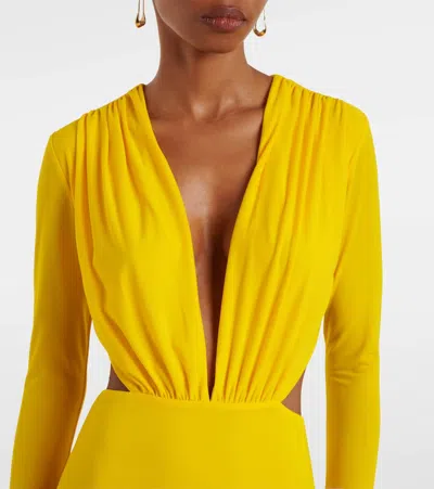 Alex Perry Ruched Open-back Crêpe Jersey Gown In Yellow