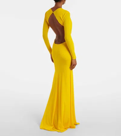 Alex Perry Ruched Open-back Crêpe Jersey Gown In Yellow